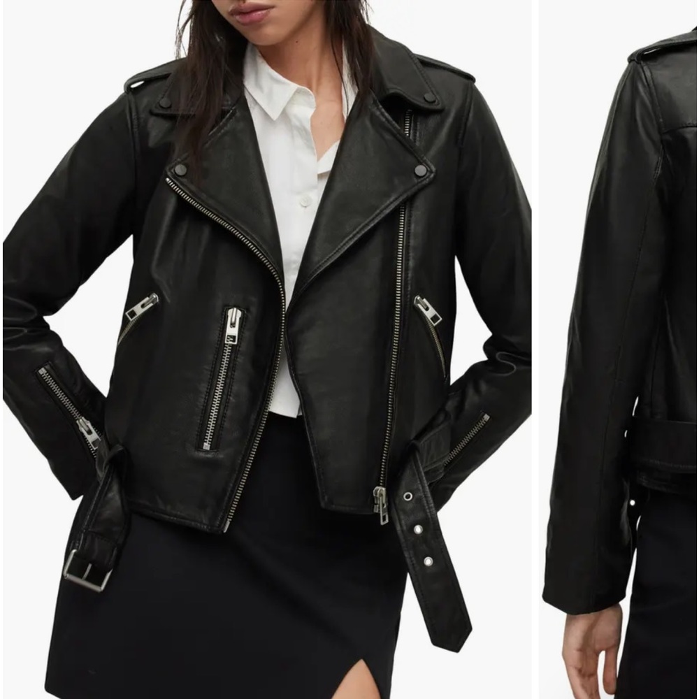 All Saints Balfern Motorcycle Black Leather Jacket Size 0